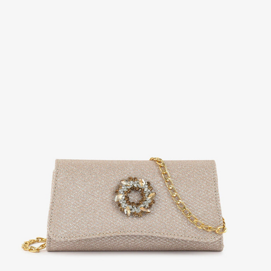 Beige Shimmer Textured Clutch Bag