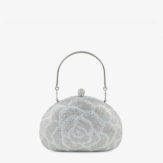 Silver Floral Crystal Handbag