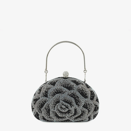 Black Floral Crystal Handbag